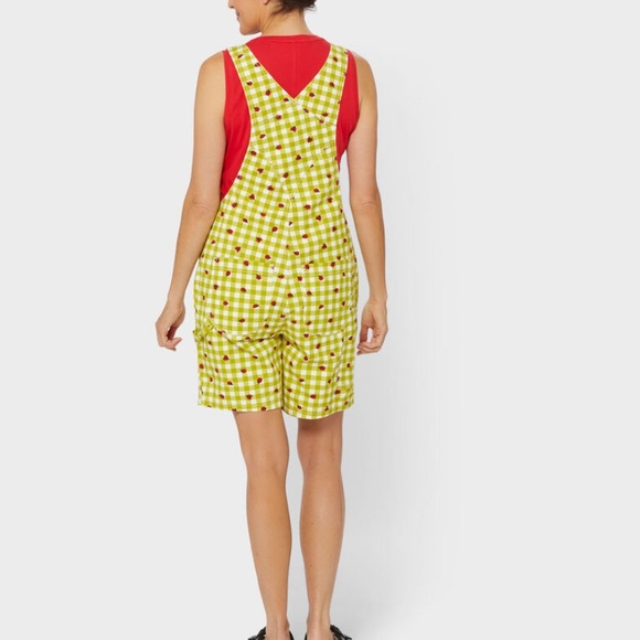 Duluth Trading Co womens wild card cotton canvas bibs overalls ladybug gingham - Picture 3 of 7